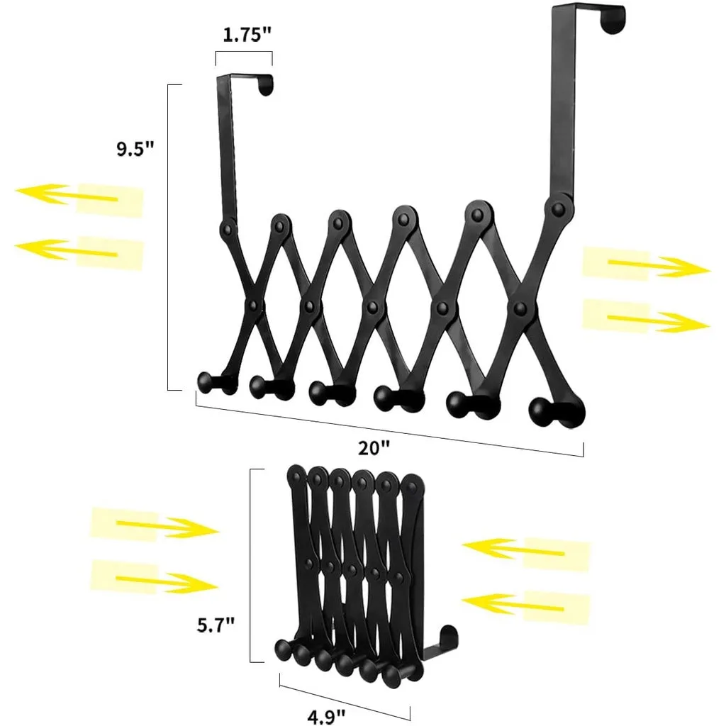 4/5/6 Hook Expandable Door Over the Hook Behind Back Door Hanger Hanging Rack Clothes Storage Organiser Holder Organizer