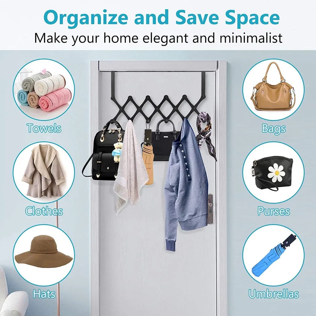 4/5/6 Hook Expandable Door Over the Hook Behind Back Door Hanger Hanging Rack Clothes Storage Organiser Holder Organizer