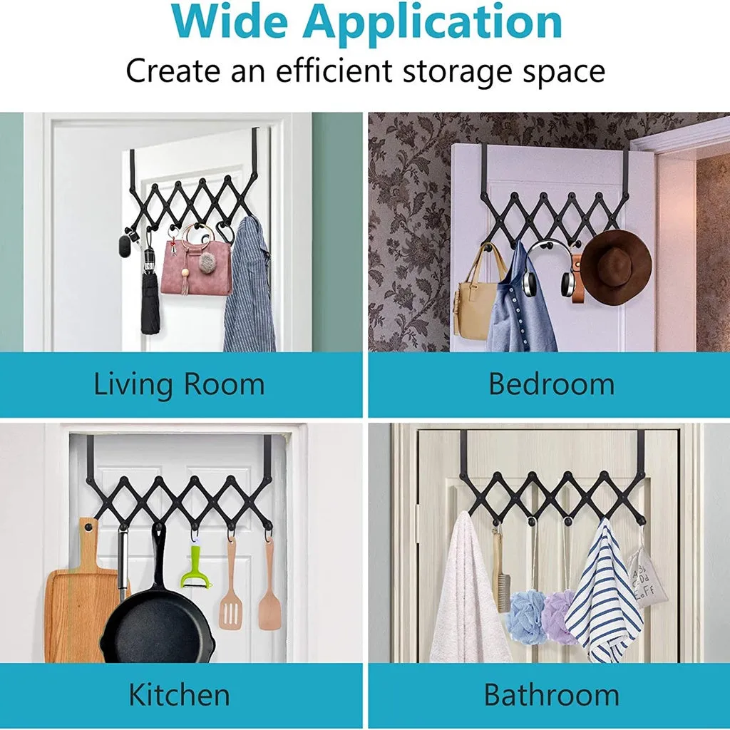 4/5/6 Hook Expandable Door Over the Hook Behind Back Door Hanger Hanging Rack Clothes Storage Organiser Holder Organizer