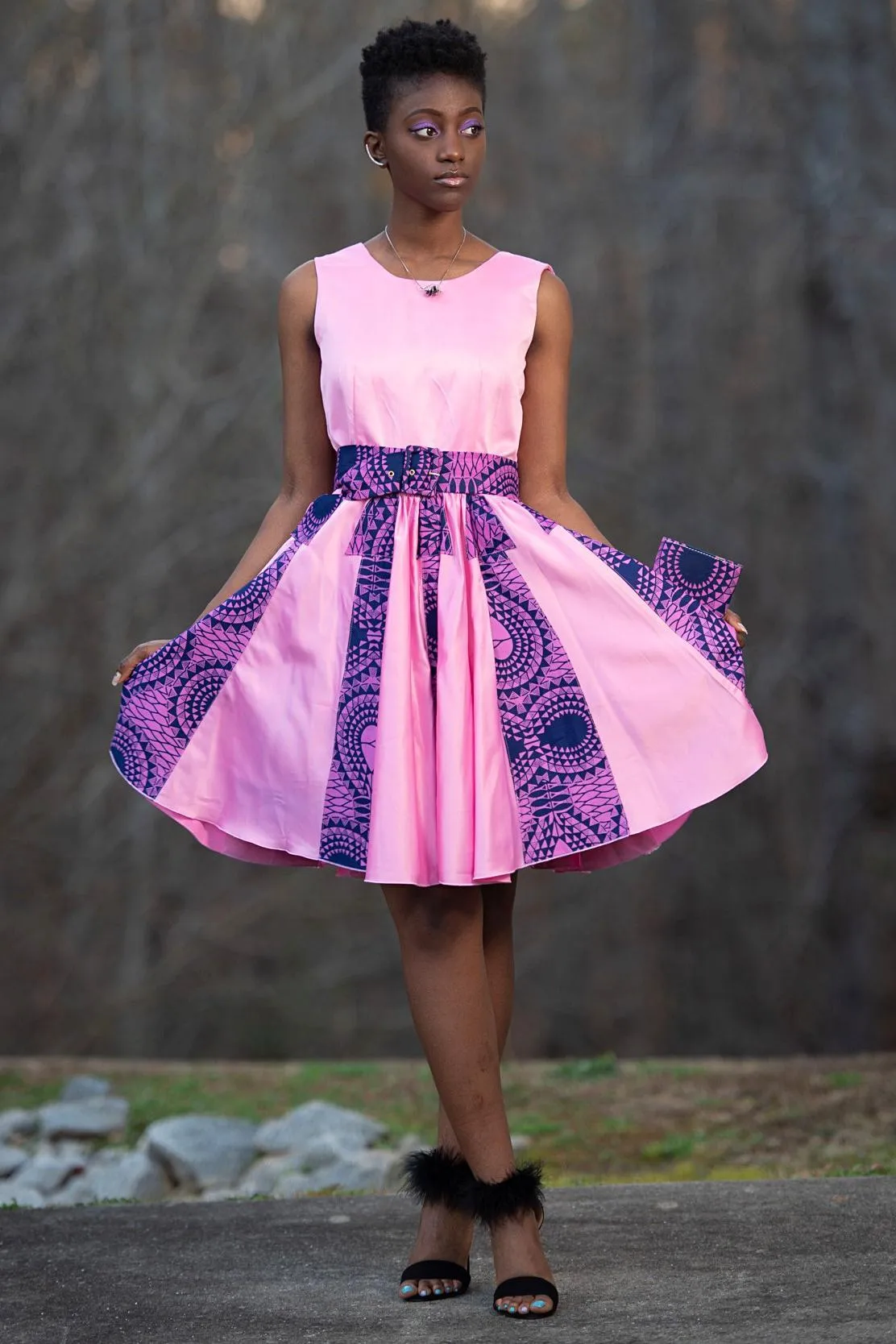 Ada African Print Midi Dress (Pink)