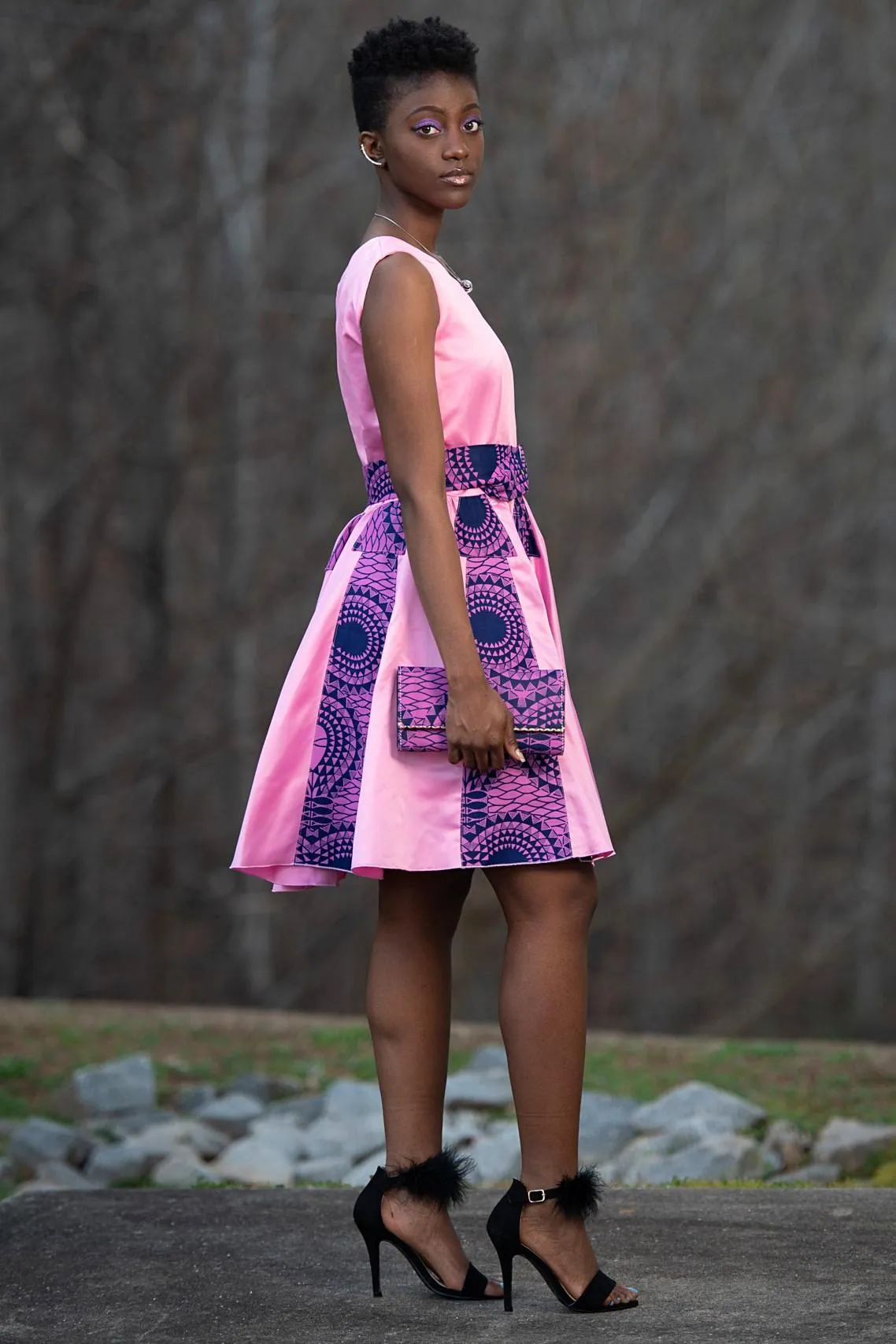 Ada African Print Midi Dress (Pink)
