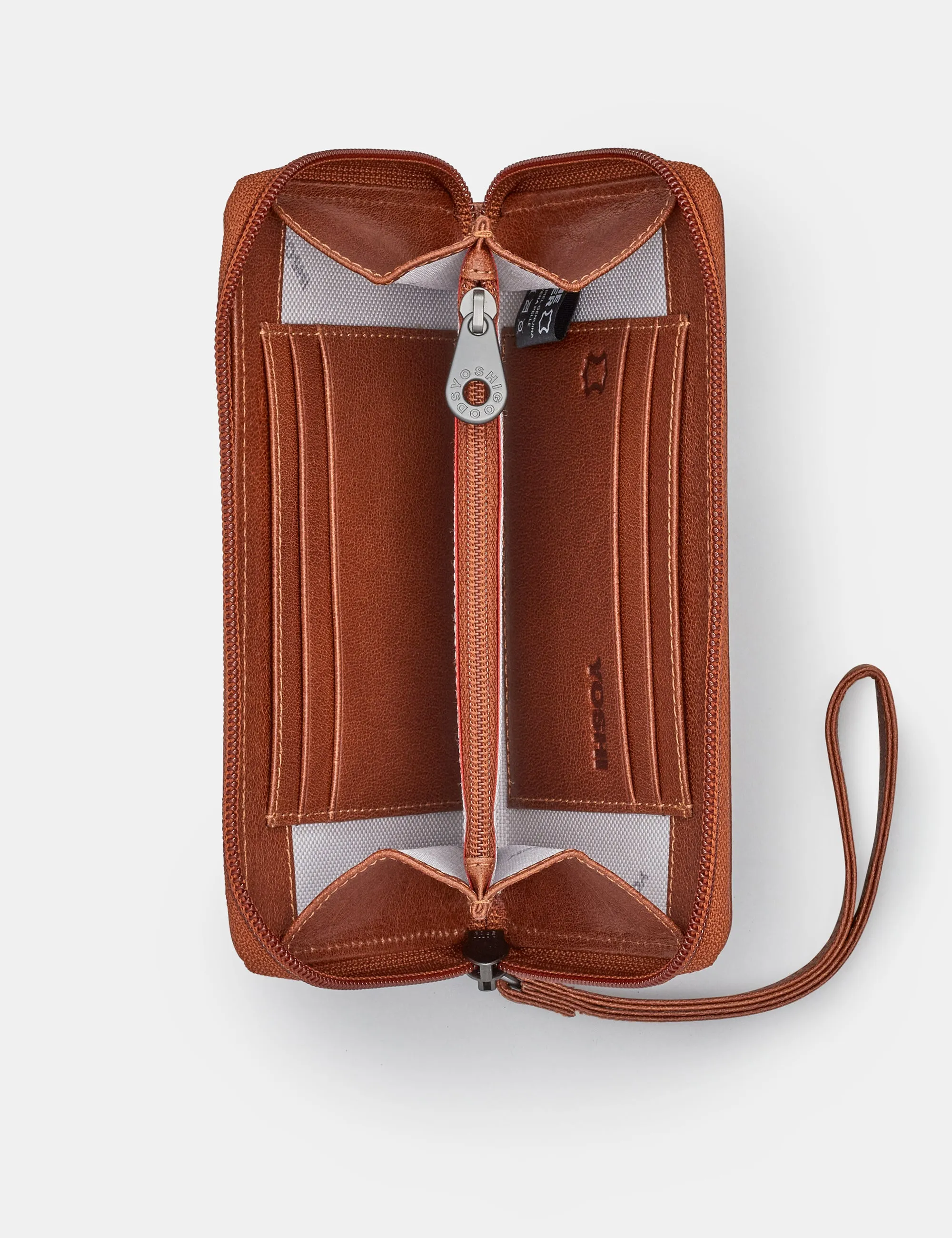 Aviators Brown Leather Purse With Wrist Strap