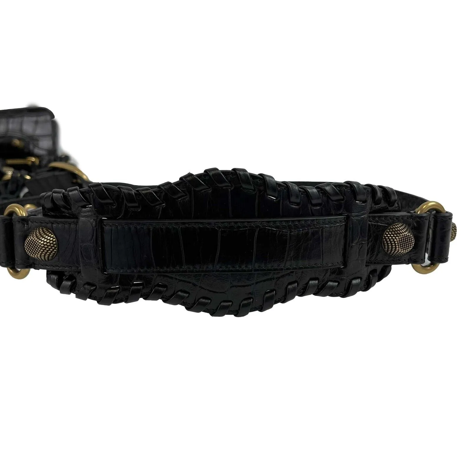 BALENCIAGA - XS Shoulder Bag Crocodile Embossed Black Studded Shoulder Bag NEW