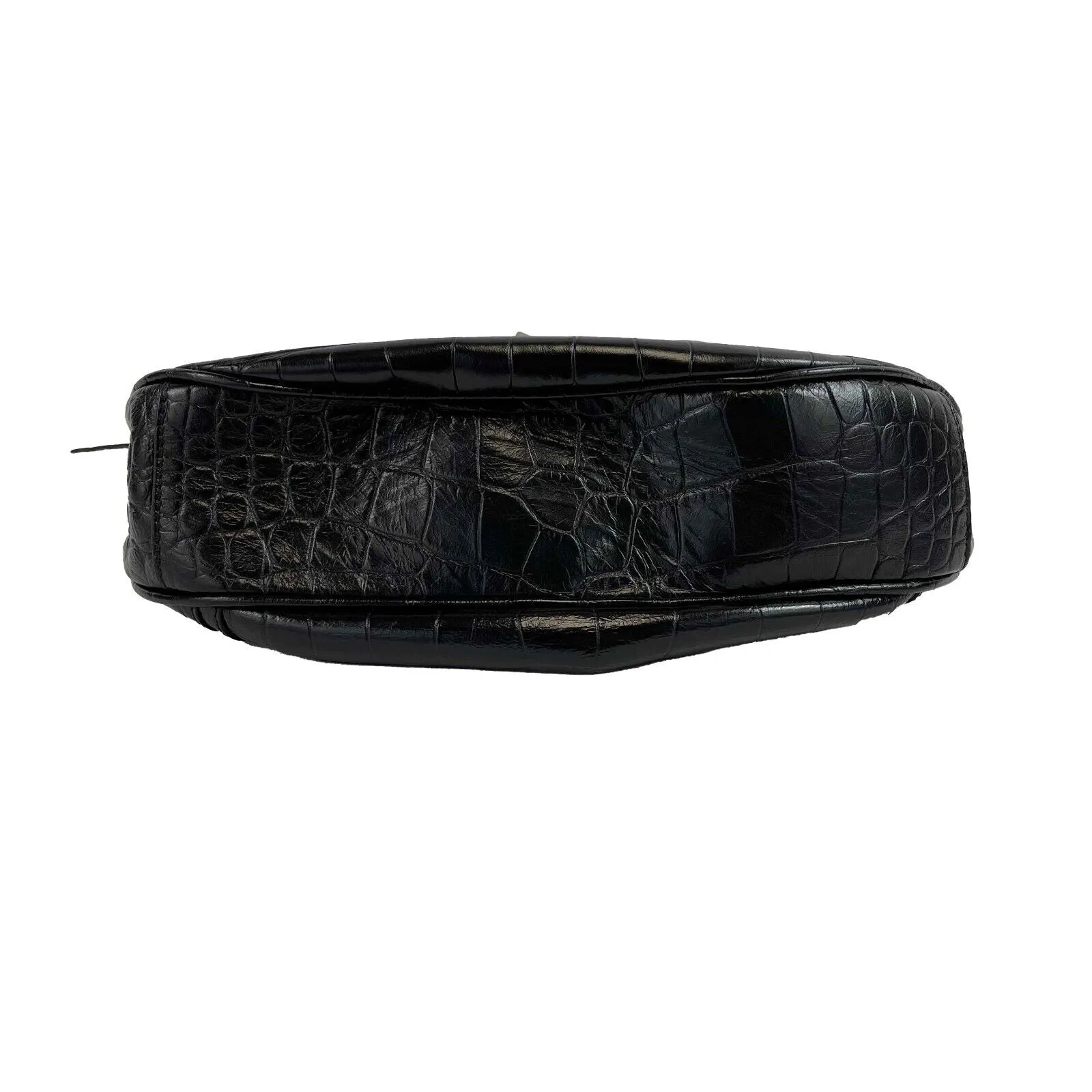 BALENCIAGA - XS Shoulder Bag Crocodile Embossed Black Studded Shoulder Bag NEW