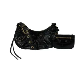 BALENCIAGA - XS Shoulder Bag Crocodile Embossed Black Studded Shoulder Bag NEW