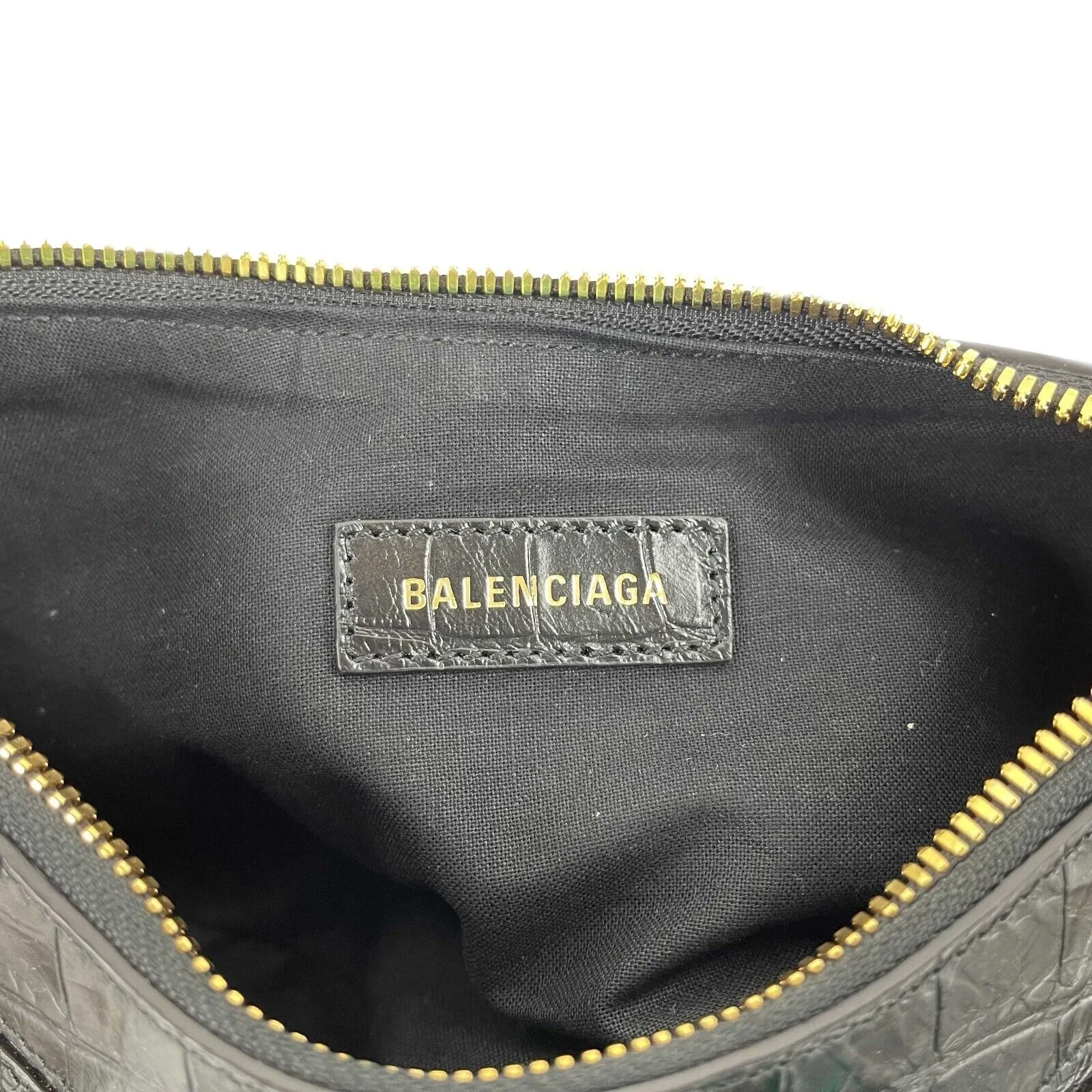BALENCIAGA - XS Shoulder Bag Crocodile Embossed Black Studded Shoulder Bag NEW