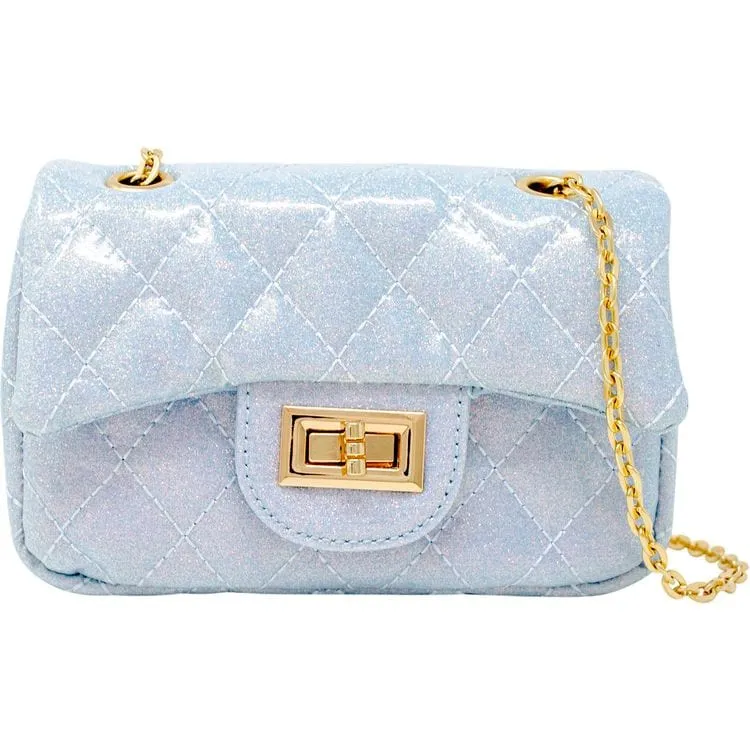 Classic Quilted Sparkle Mini Purse - Sky Blue