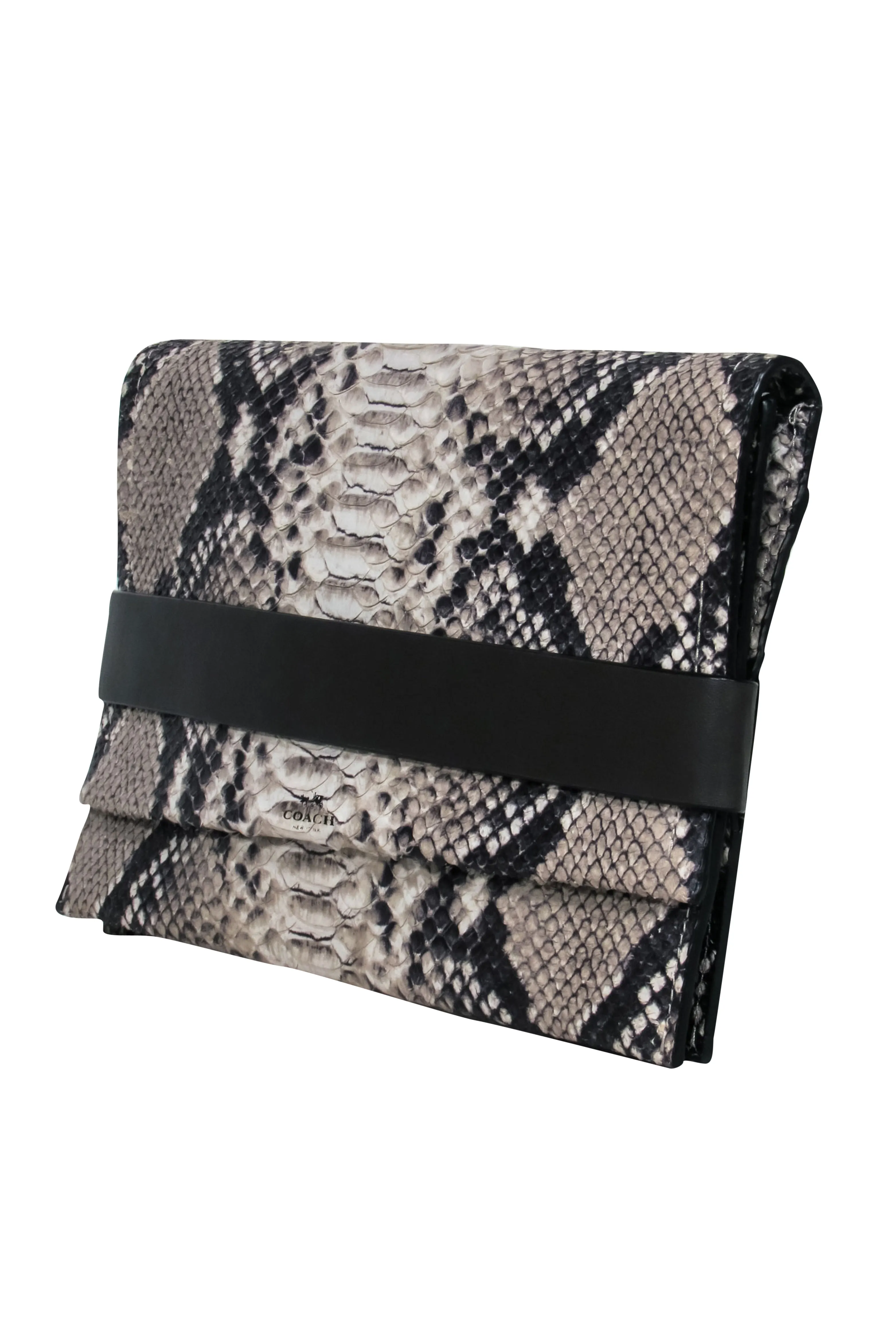 Coach - Black & Tan Snakeskin Foldover Clutch