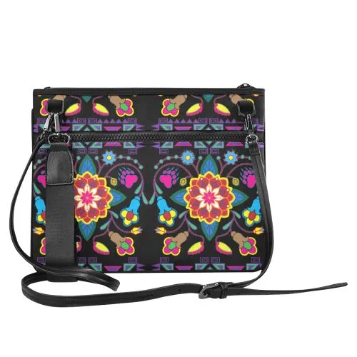 Geometric Floral Winter-Black Slim Clutch Bag