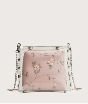 Girls Studded Decor Clear Chain Bag With Inner Pouch