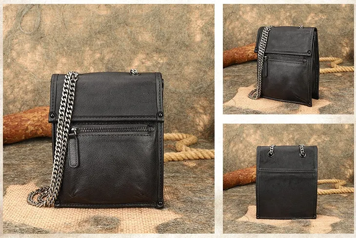 Ladies Black Crossbody Bag With Chain Leather Shoulder Bag For Women