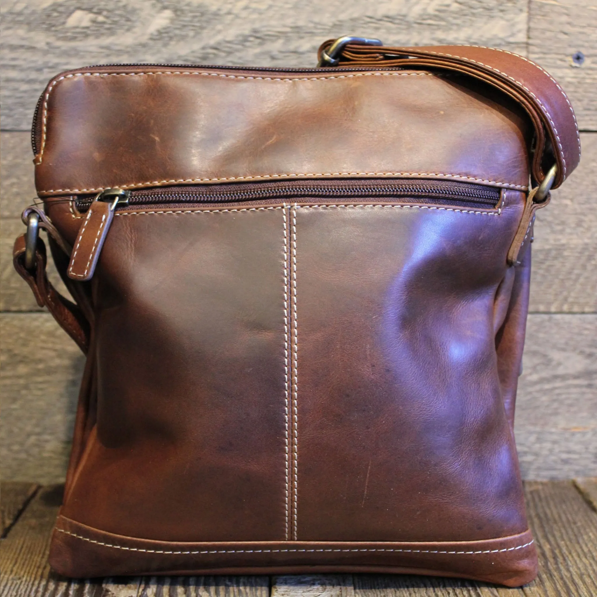 Leather Bag w/ Outside Zippers