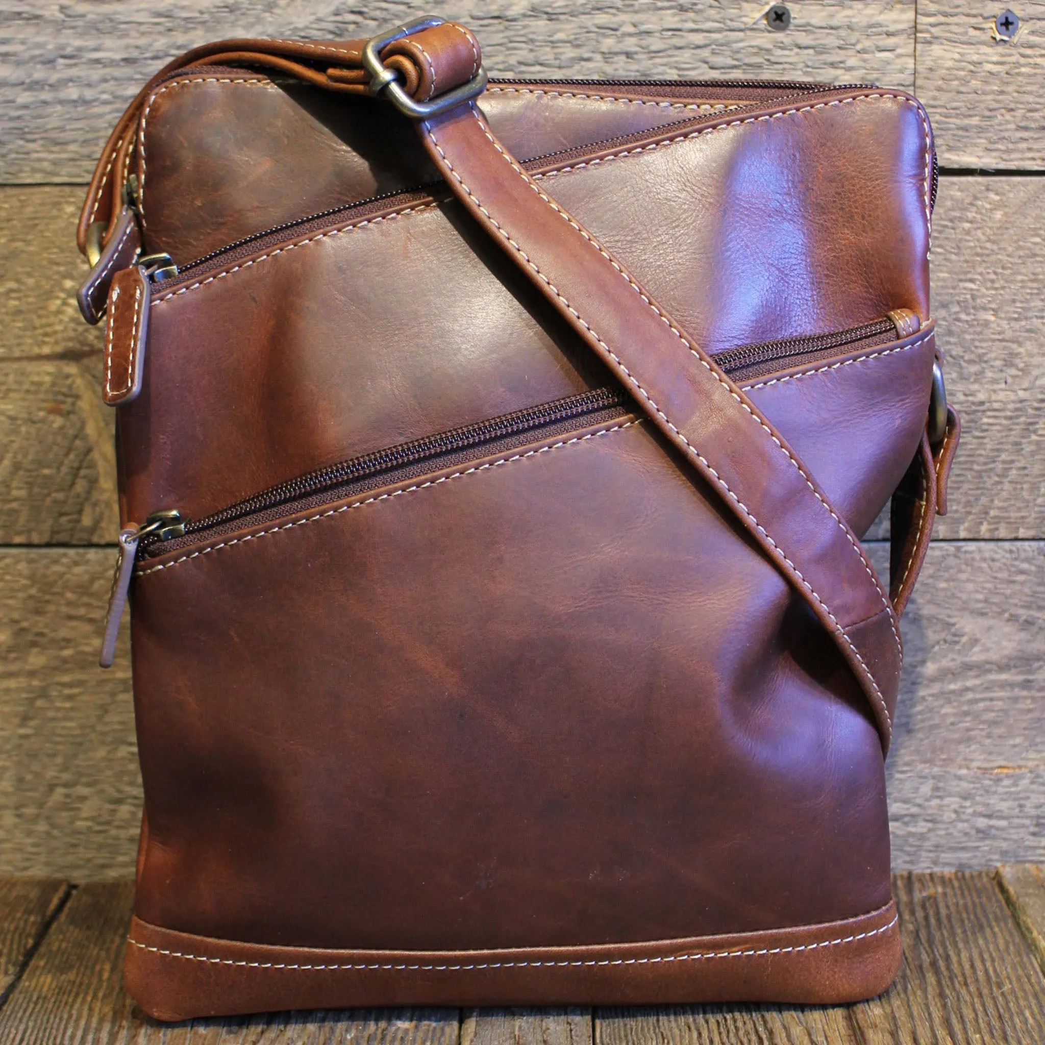 Leather Bag w/ Outside Zippers