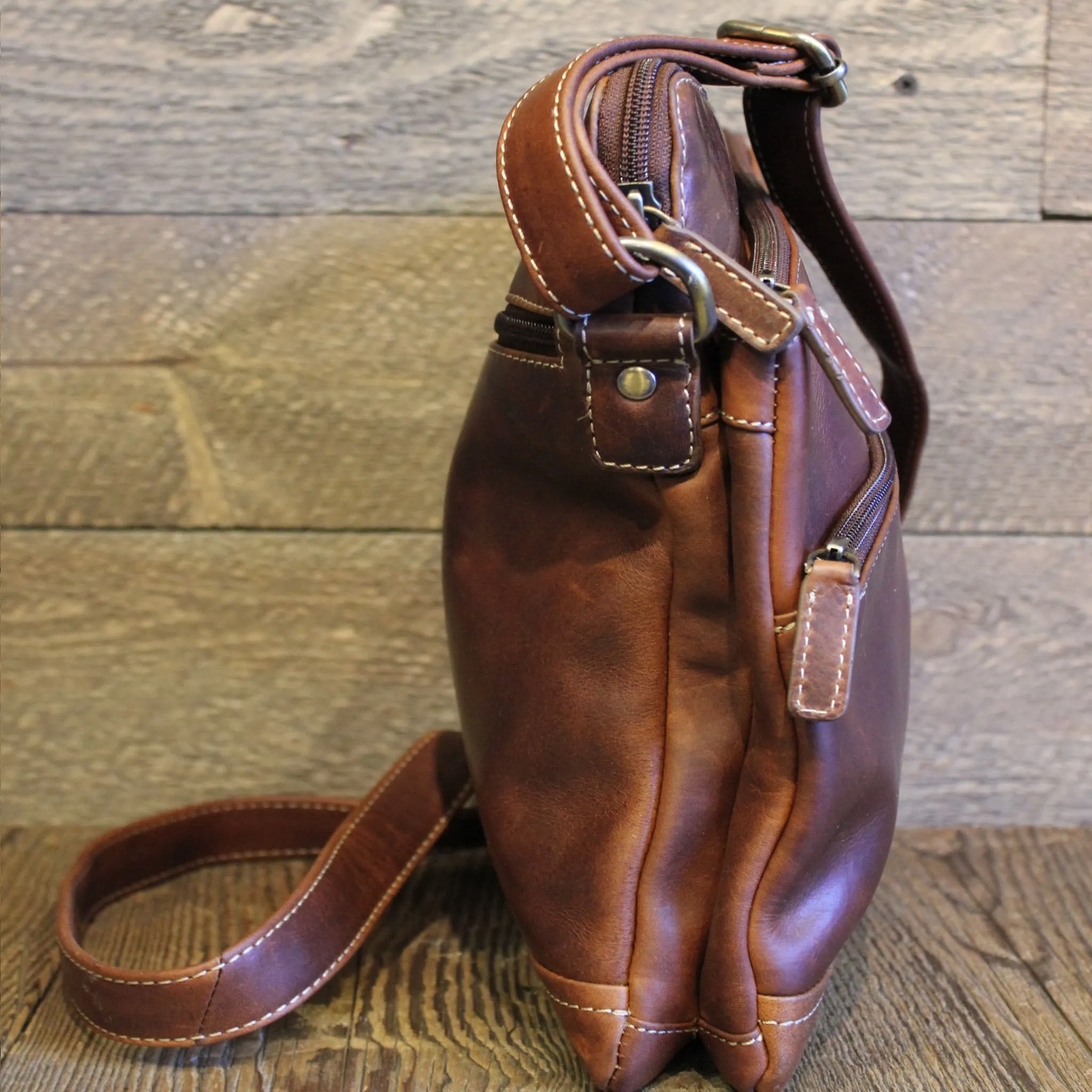 Leather Bag w/ Outside Zippers