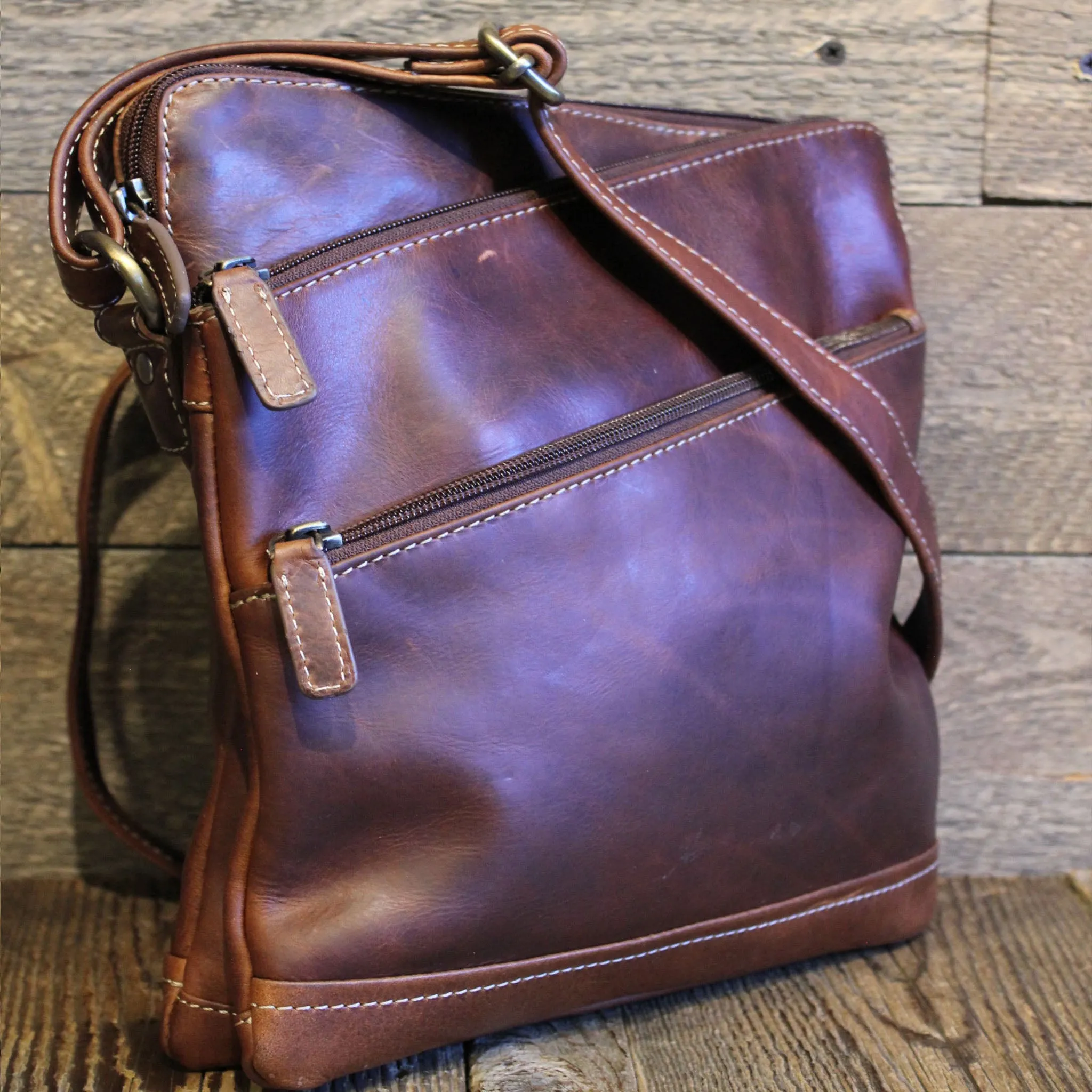 Leather Bag w/ Outside Zippers