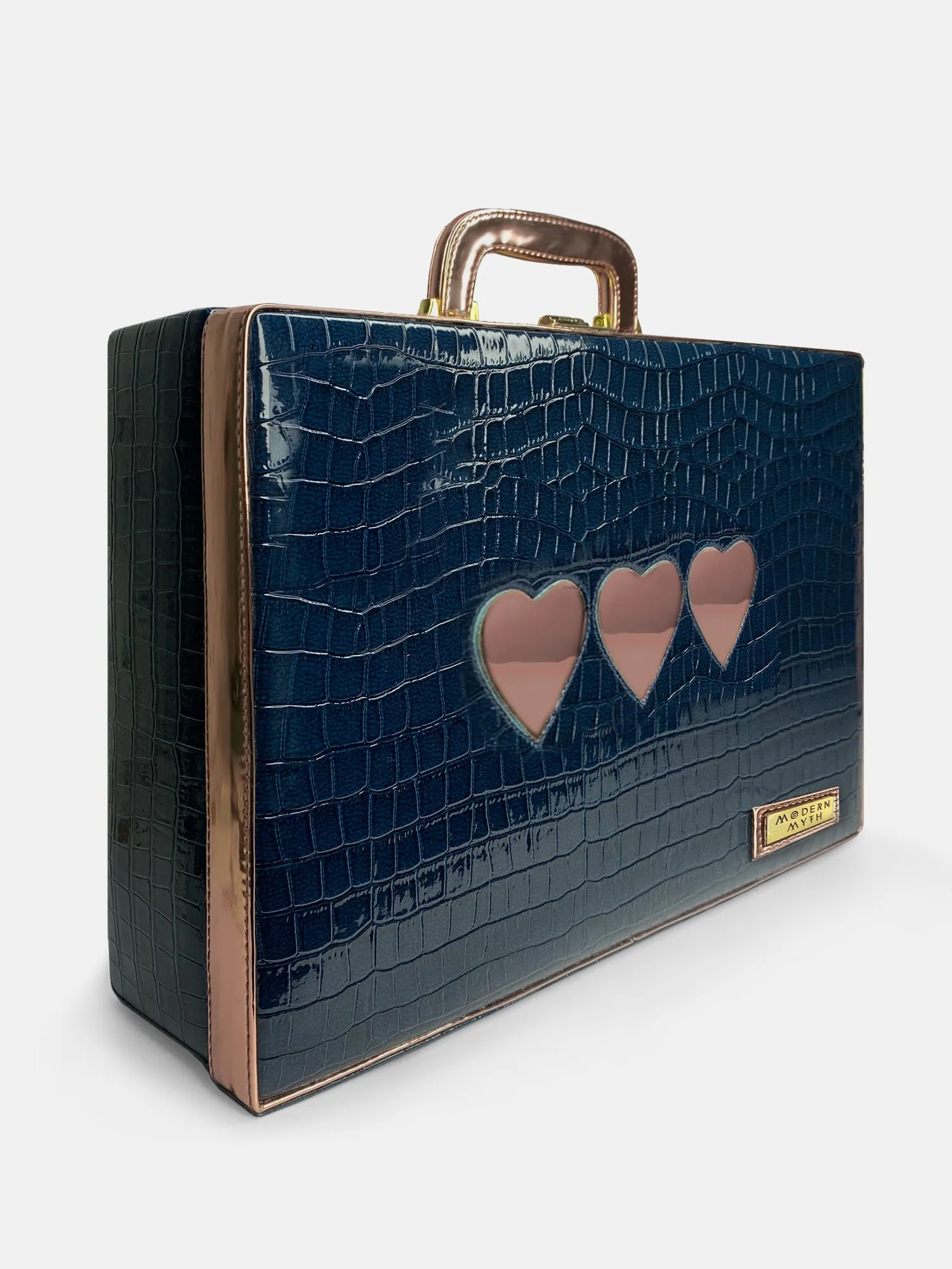 Love You Lasercut Blue & Rosegold Trunk cum Luggage Bag | Modern Myth