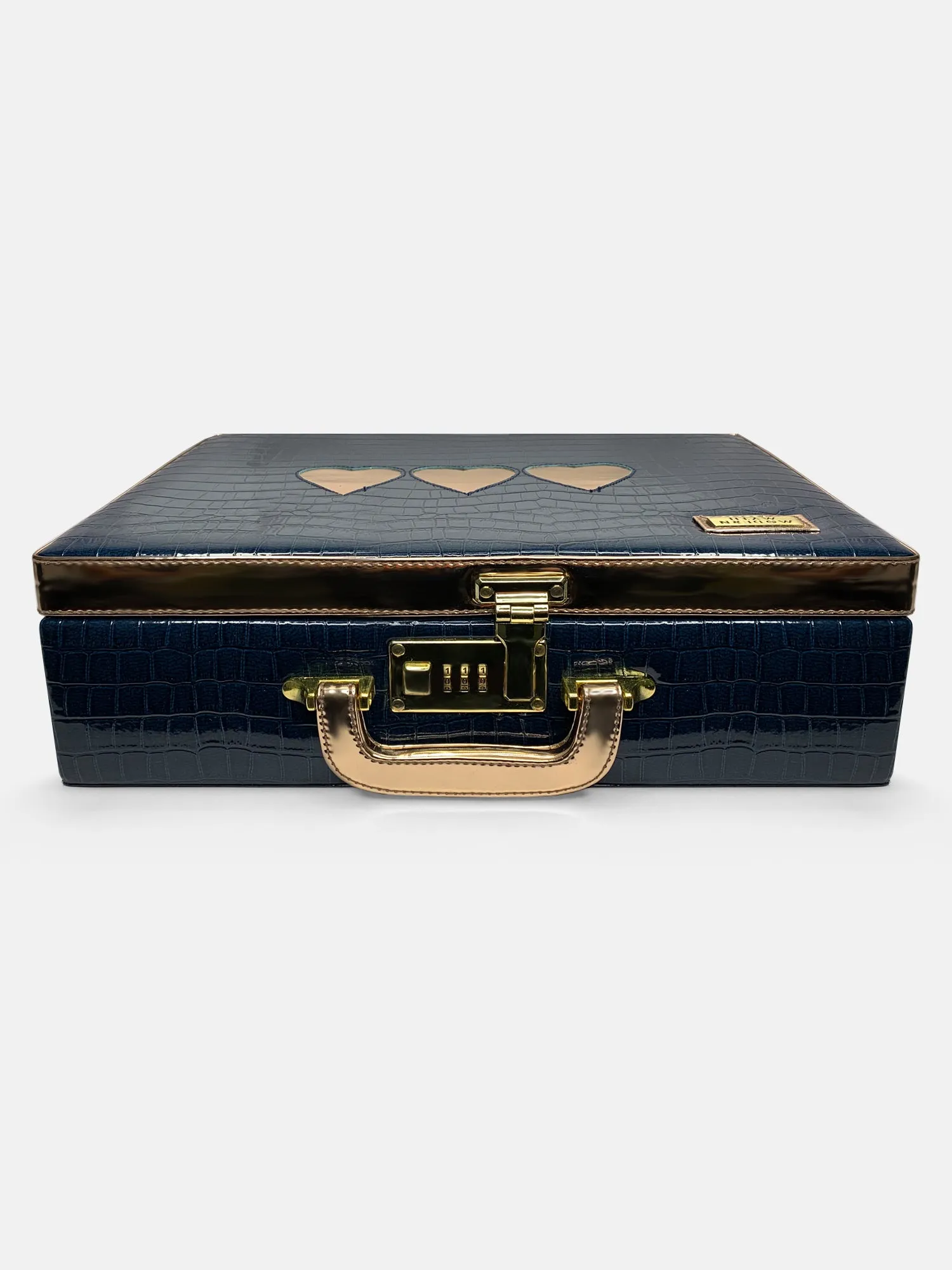 Love You Lasercut Blue & Rosegold Trunk cum Luggage Bag | Modern Myth