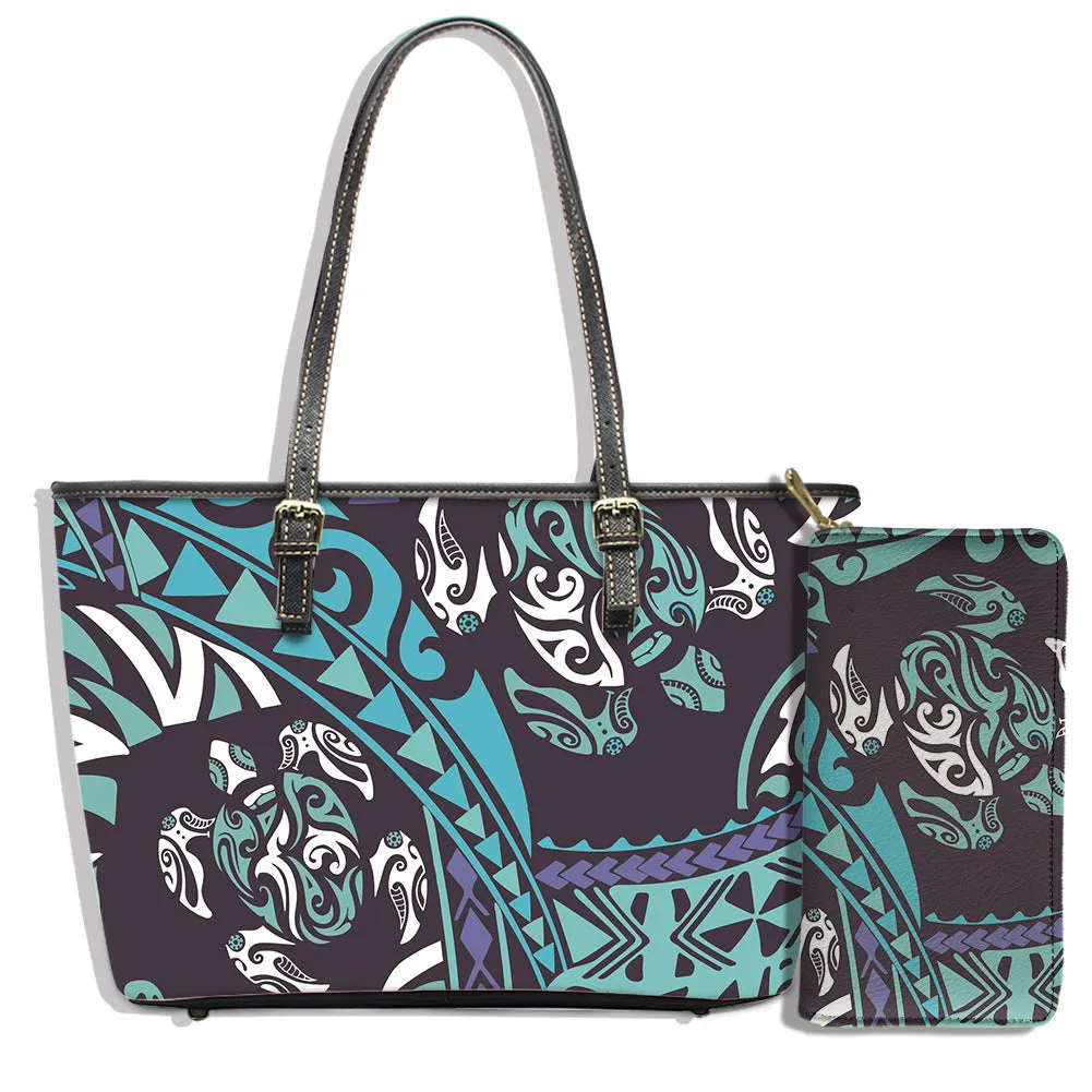 Polynesian style turtle print shoulder bag clutch bag wallet large satchel to customize a picture