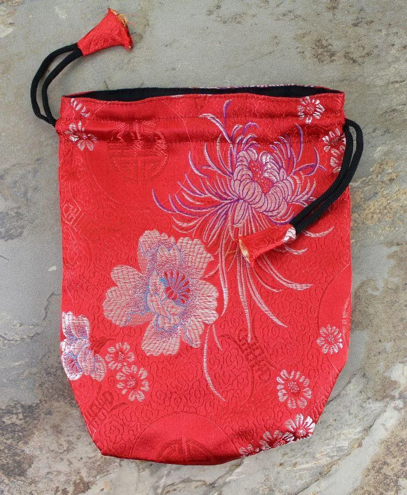Red Silk Drawstring Mala Bag