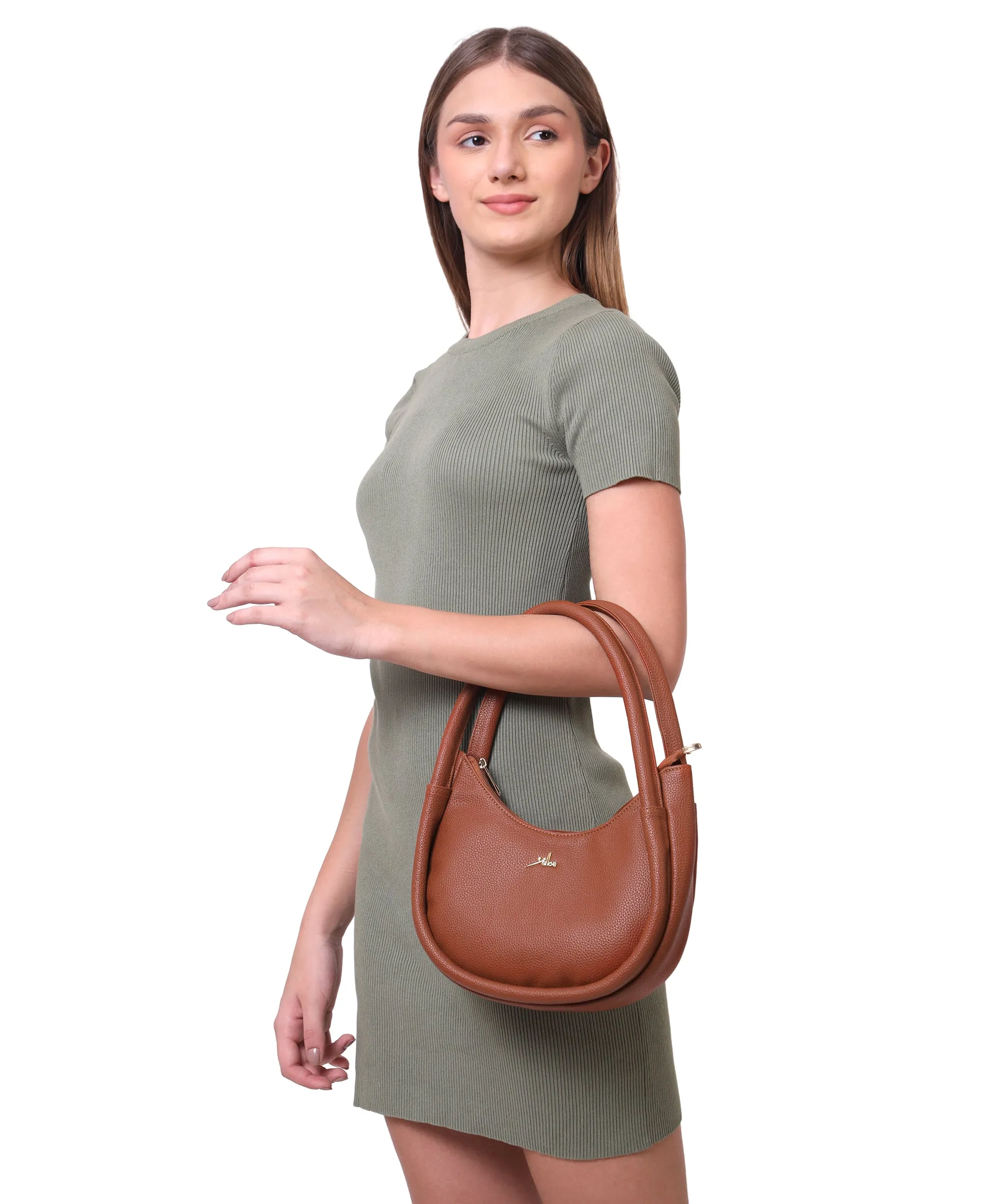 Tan Synthetic Leather Baguette Bag For Women