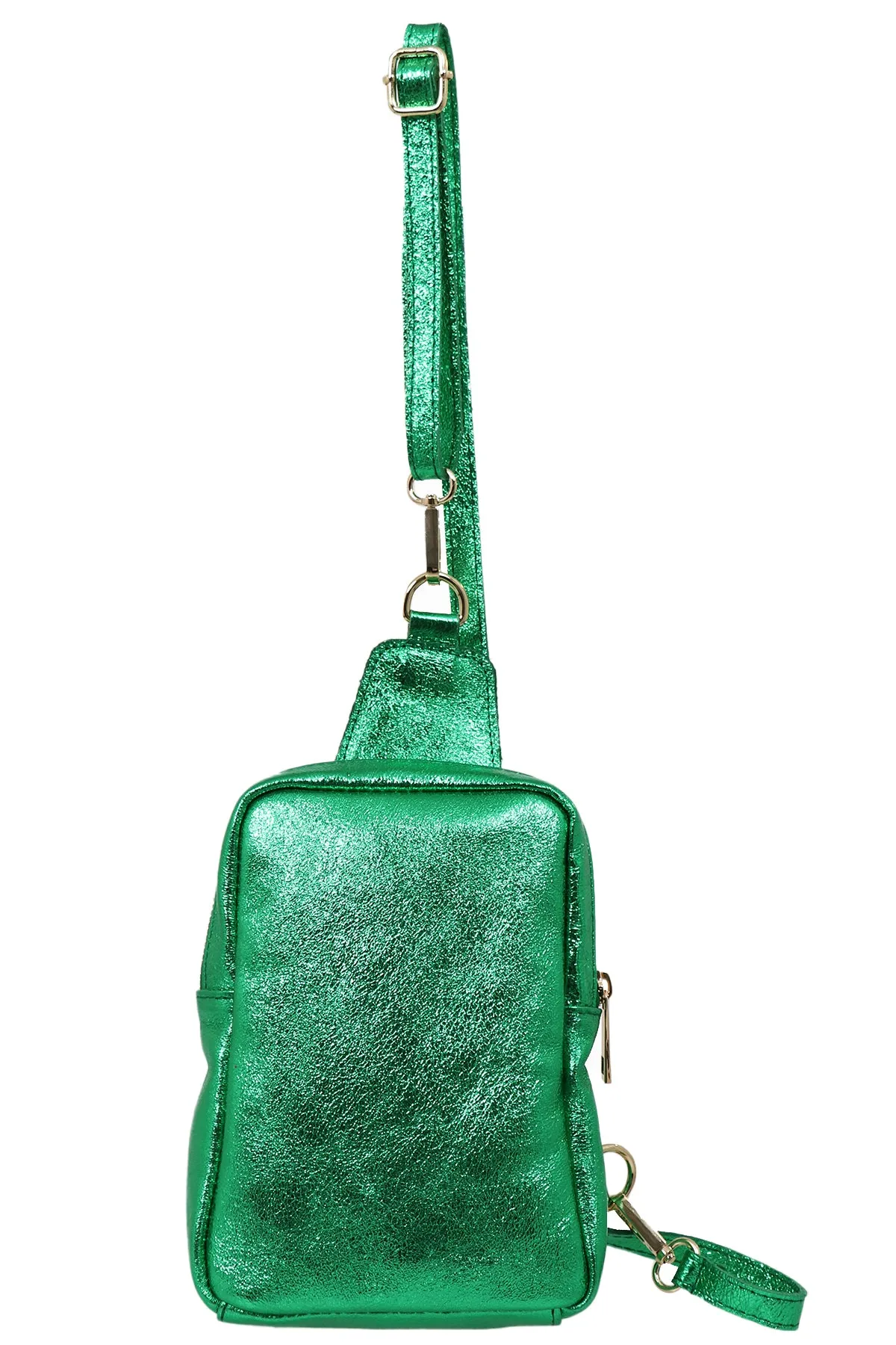 Tara - Italian Leather Sling Bag - Bright Green, Metallic