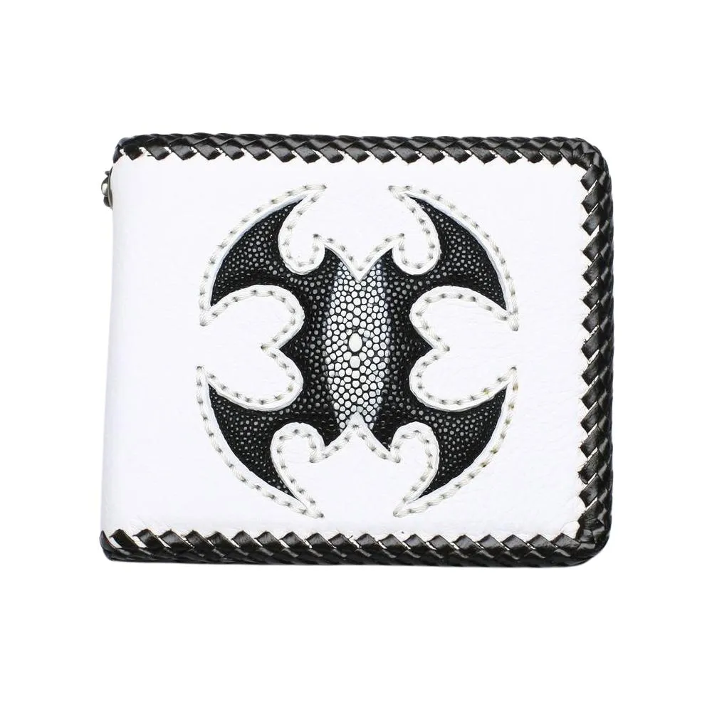White Leather Scorpion Stingray Biker Wallets